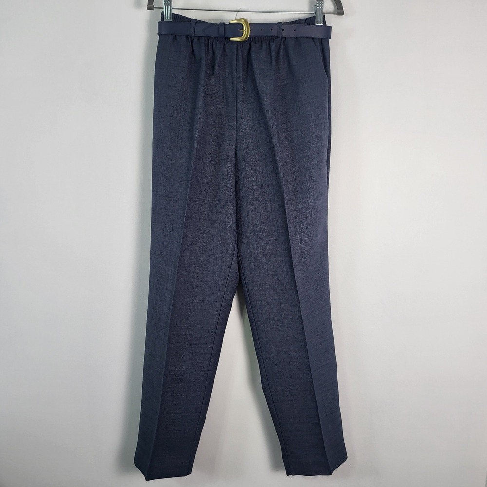 Alfred Dunner Womens Size 8 Slate Blue Elastic Waist‎ Pull On belted Pants new